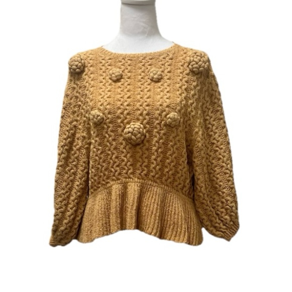 Zara Peplum Knit Sweater with Balloon Sleeves Yellow/Mustard M